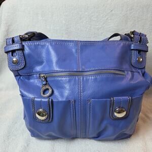 Franco Sarto Mustard Blue Faux Leather Handbag Purse Shoulder Bag